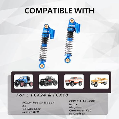 FCX24 Shocks 47MM Oil-Filled Shocks Absorber With Springs | Long Travel Shocks For FMS FCX24 FCX18 Upgrades 1/24 1/18 RC Crawler - color: Blue