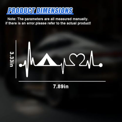 Craedli 2PCS Camping Tent Heartbeat Sticker Car Decal, 7.8"×3.3" Waterproof Vinyl Pulse Line Heart Sticker, Outdoor Adventure Car Bumper Window Decals for Camper SUV Truck Laptop (White-Heart) - color: White-heart