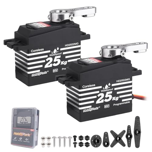 HobbyPark Pack of 2 Waterproof 345oz-in 25KG RC Servos Coreless Motor Metal Gears Standard Digital Servo for Arduino Robotics DIY 1/8 1/10 RC Car Truck Buggy Steering Servo Control Angle 180