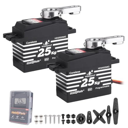 HobbyPark Pack of 2 Waterproof 345oz-in 25KG RC Servos Coreless Motor Metal Gears Standard Digital Servo for Arduino Robotics DIY 1/8 1/10 RC Car Truck Buggy Steering Servo Control Angle 180
