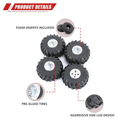 RCAWD 71.6g*4pcs SCX24 & FCX24 Brass Weighted & Bigger Wheels & Tires 1.0 Beadlock Upgrades, 68 * 33mm, 7mm Hex Adapter Parts 1/24 RC Crawlers Silver