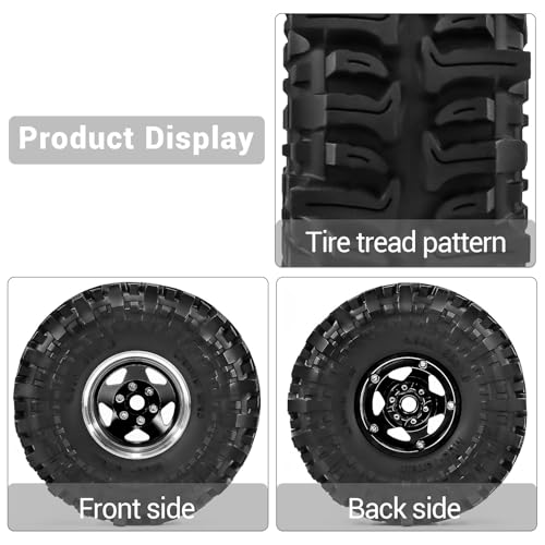 1.9" Pre-Assembled Beadlock Wheels and Tires 118mm (4.65in) for SCX10 TRX4 1/10 RC Crawlers – Aluminum Rims, Soft Rubber Tires with Foam Inserts, Easy-Install Upgrade Parts (Black) - color: Black