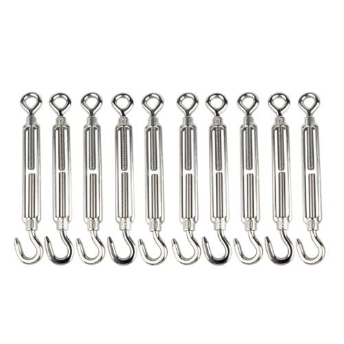 10Pcs M8 Hook & Eye Turnbuckle Heavy Duty Tensioner Adjustable Shade Sail Hardware for Tightening Up Metal Cable Wire 5/16" - style: M8 Hook & Eye
