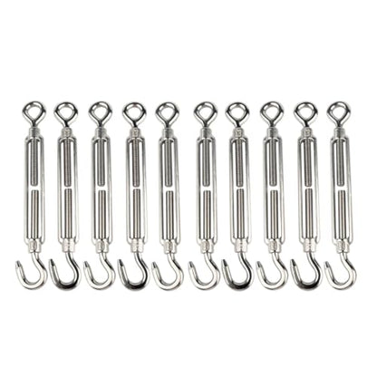 10Pcs M8 Hook & Eye Turnbuckle Heavy Duty Tensioner Adjustable Shade Sail Hardware for Tightening Up Metal Cable Wire 5/16" - style: M8 Hook & Eye