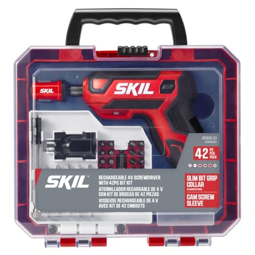 SKIL Rechargeable 4V Cordless Pistol Grip Screwdriver with 42pcs Bit Set, USB Charger and Carrying Case - SD5618-03 - style: 4V Pistol Grip Screwdriver_42pc Set