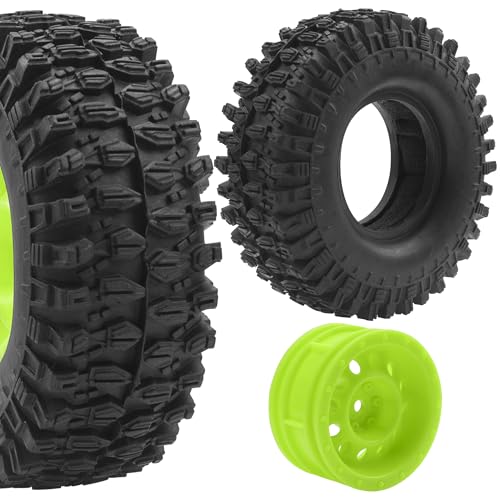 RC 1/10 1.9" Rubber Tires OD 108mm & 12mm Hex Hub Wheel Rims Compatible with Axial SCX10 90046 AXI03007 Traxxas TRX4 Tamiya CC01 D90 TF2 HSP 1/10 RC Crawler Car (Green) - color: Green