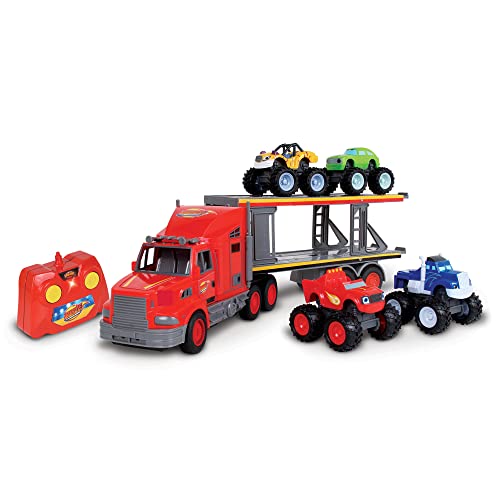 NKOK Blaze and the Monster Machines RC Transporter - 2.4 GHz, Ages 6+ | Includes Blaze, Pickle, Crusher & Stripes figures - full function remote control - officially licensed Nickelodeon toy