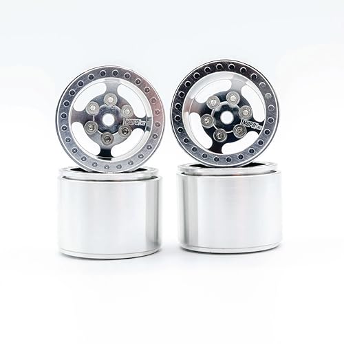 Mofo Rc 1UP Wheels 1.0" Island Ultra Wide Premium Wheels | Polished Silver | for Axial SCX24, AX24, Traxxas TRX4-M, Redcat Ascent-18, FMS FCX18, 7mm Hex Vehicles - Aluminum Beadlock Wheels - color: Polished Silver