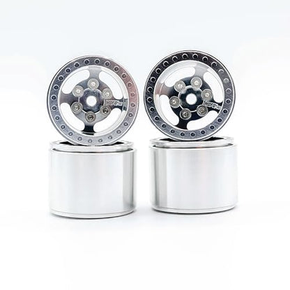 Mofo Rc 1UP Wheels 1.0" Island Ultra Wide Premium Wheels | Polished Silver | for Axial SCX24, AX24, Traxxas TRX4-M, Redcat Ascent-18, FMS FCX18, 7mm Hex Vehicles - Aluminum Beadlock Wheels - color: Polished Silver