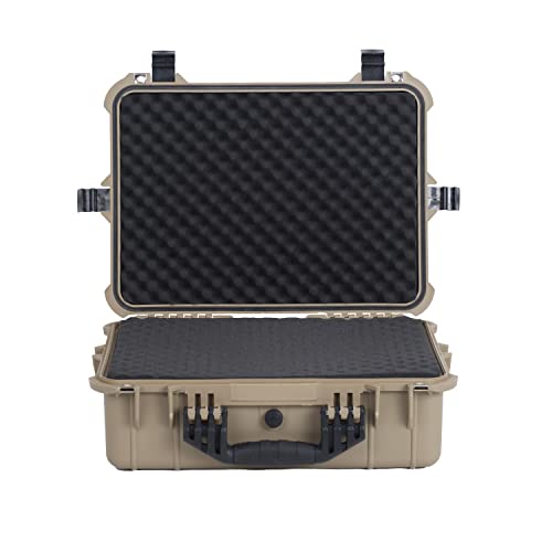 MEIJIA All Weather IP67 Waterproof Hard Camera Case,Hard Protective Case,Hard Case with Customizable Foam,Fit Use of Drones,Camera,Equipments,Pistols(Desert Tan,19.78x15.77x7.41inches) - color: Desert Tan, size: 19.78x15.77x7.41inches