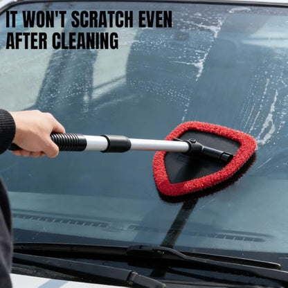Windshield Cleaner Tool, Windshield Cleaning Tool, Car Window Detailing Cleaning Kit with Extendable Handle and Reusable Microfiber Pads, Auto Glass Wiper Brush for Car Office Home (Red) - color: Red
