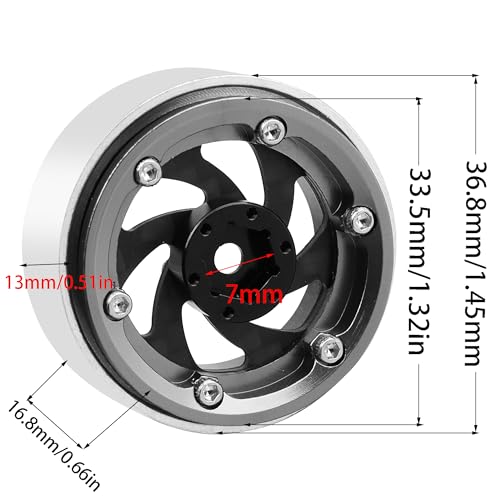 ModuWheel 1.3" Negative Offset Aluminum + Carbon Fiber Base Beadlock Wheels for 1/24 1/18 SCX24 TRX4m Ascent-18 RC Crawler (gray) - color: gray