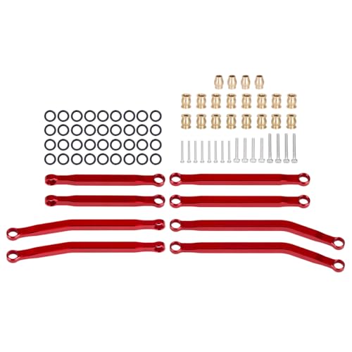 Aluminum Skid Link Rods for Axial SCX30 Jeep Wrangler and Ford Bronco 1/30 RC Car Upgrade Parts, 8 Piece Set (Red) - color: Red