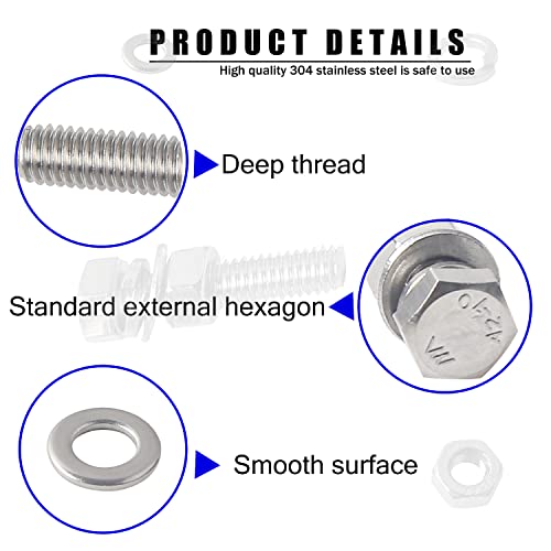 newlng M3 M4 M5 M6 Bolts and Nuts Flat and Lock Washers Assortment Kit 520 PCS Metric 304 Stainless Steel Hex Head Cap Screws Bolts and Nuts Assortment Set Fasteners Bolts Kit with Combination Box - size: F-M3456