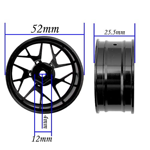 4Pack Metal Wheel Rims 12mm Hex Hub 26mm Width Compatible with Traxxas Tamiya TT01 RedCat Sakura D4 XIS HSP HPI 1/10 On-Road Racing Touring Drift Car (Black) - color: Black