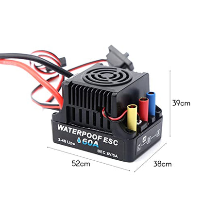 GoolRC 60A Brushless ESC 2-4S Waterproof Electric Speed Controller with 6V 5A BEC T Plug for 1/8 1/10 RC Car