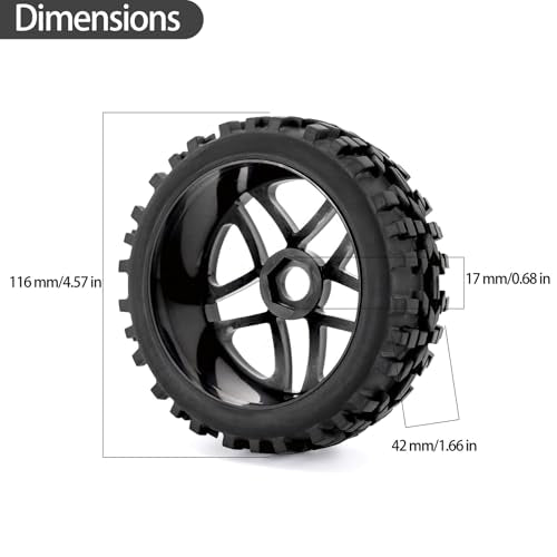 4-Pack RC Off-Road Wheels and Tires - 17mm Hex, 1/8 Scale | High-Performance, Durable Black Construction, Disassembled