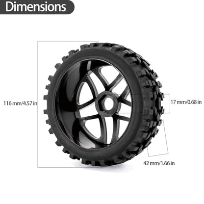 4-Pack RC Off-Road Wheels and Tires - 17mm Hex, 1/8 Scale | High-Performance, Durable Black Construction, Disassembled