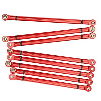 RC Link Rods, 8Pcs Aluminium Alloy Chassis 313mm Wheelbase Link Rod for Axial SCX10 1/10 Scale RC Crawler Car Upper & Lower Rod Link Linkage Wheelbase Upgrade Parts(Red) - color: Red