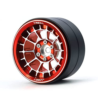 Treal Aluminium 2.2 Beadlock Wheels Rims(2) pcs Fit RC Crawler Mud Truck 2.2 Tires (Red) - color: Red