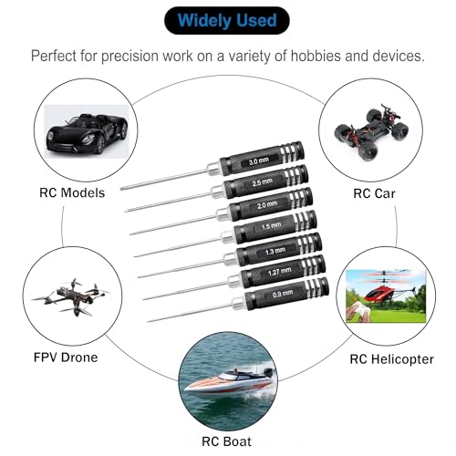RC Hex Screwdriver Set 0.9mm 1.27mm 1.3mm 1.5mm 2.0mm 2.5mm 3.0mm 7pcs Hex Driver Allen Wrench for FPV Drone Helicopter RC Car Boat