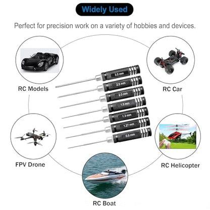 RC Hex Screwdriver Set 0.9mm 1.27mm 1.3mm 1.5mm 2.0mm 2.5mm 3.0mm 7pcs Hex Driver Allen Wrench for FPV Drone Helicopter RC Car Boat