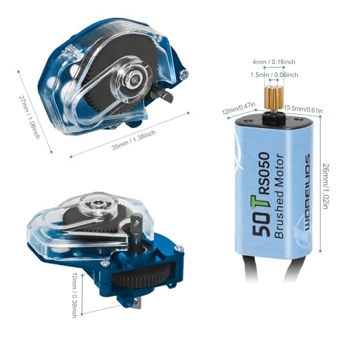 050 50T Brushed Motor with Transparent Acrylic Aluminum Alloy Transmission Gearbox for 1/24 RC Crawler SCX24 AX24 Upgrade (Blue) - color: Blue&Black
