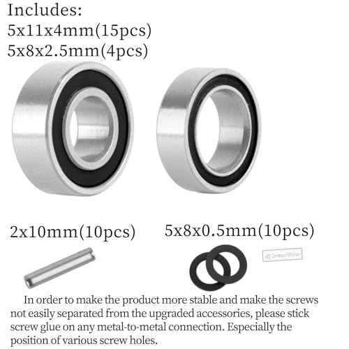 RC Bearings Kit Upgrades Part for 1/10 Slash 2WD,Slash 2WD BL-2S,Rustler 2WD,Stampede 2WD,Bandit 2WD RC Car,Metal Bearings Kit Hops Up,19pcs w/Bearing Tool,Black - color: Black(1set)