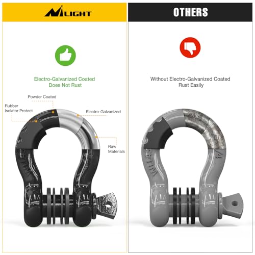 Nilight 3/4" D Ring Anti-Theft Shackle Tow Hook Jeep Truck SUV ATV UTV | Off Road Recovery Gear 19T 41,887 lbs Break Strength 4.75T WLL Rust-Resistant Anti-Rattle Isolators Heavy Duty Black 2pack - color: Black 3/4" w/Anti-Theft Shackle, size: Shackle