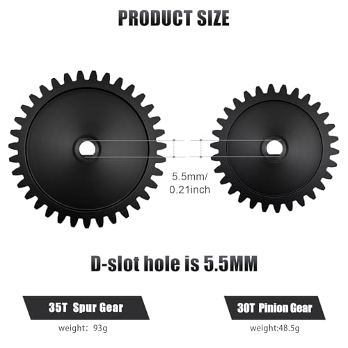 30T M1.5 Shaft with Bearing 45# Steel D-Shaped Hole Spur Gear with 20T Pinion Gear for TRAXXAS-1/5 X-MAXX 6S/8S Monster Truck and 1/6 4WD XRT 8S-78086-4, 1.5 Mod Large Transmission Gear Part - style: 20T + 30T