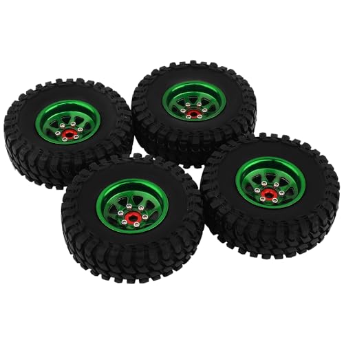 1.0 Beadlock Wheel Soft Tires Set -3.78mm Offset Wheel Rims for 1/18 1/24 RC Crawler Car Axial AX24 SCX24 FMS FCX24 TRX4M (Green) - color: Green