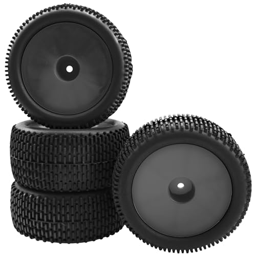 OD 88mm/3.46" Rubber Tire Front Rear Tyre & Plastic Wheel Rims 12mm Hex Hub Compatible with Redcat Tornado Shockwave HPI HSP Kyosho Losi 1/10 Scale Off Road Buggy (Black) - color: Black