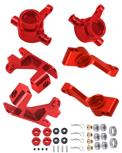 Alloy Steering Blocks Caster Blocks C-Hubs Stub Axle Carriers Upgrades Part for 1/10 Slash Rustler Stampede Hoss 4x4 VXL 4wd,Left & Right,w/Wheel Hex & Bearings Hops Up,Red - color: Blocks-Red