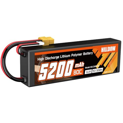 Hilldow 11.1V 5200mAh Lipo Battery 3S 80C Hard Case RC Battery with XT60 Connector for RC Car Truck Boat Airplane Quadcopter Helicopter Racing Hobby - color: 1PCS