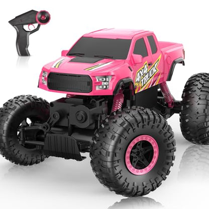 Double E Pink Monster Truck Remote Control Car for Girls | Cool 4WD RC Truck Toy with Off-Road Tires, Fun Outdoor Gift for Kids Ages 6-12 - color: Pink