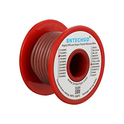 BNTECHGO 16 Gauge Silicone Wire Brown 25ft Stranded Tinned Copper Wire | Flexible 16 AWG Stranded Wire Silicone Rubber Insulation For RC Models, Drone, Robot, Battery, EV Charger, 3D Printer, DIY - color: 16 gauge silicone wire brown, size: silicone wire
