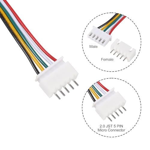 Alinan 20pcs JST-XH2.54mm 5 Pin Connector Kit, Included 10pcs Mini 5 Pin 24AWG Female Connector Plug with 150mm Cable Wire and 10pcs Micro 5Pin Male Connector Plug - color: 5Pin 24AWG 150mm Cable