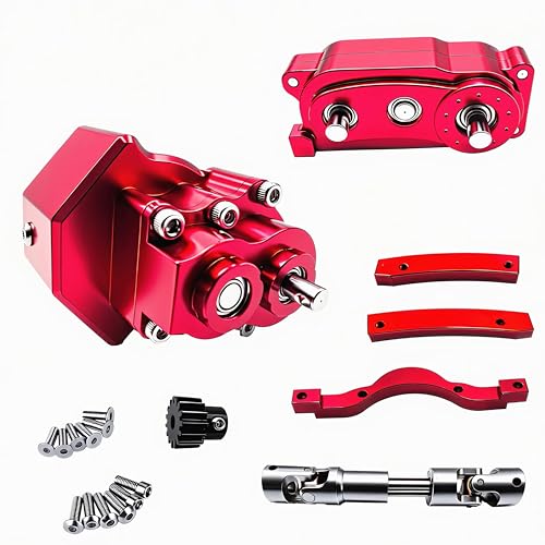 All-Metal Prefixal Gearbox Transfer Case Front Motor Transmission Upgrade 1/10 RC Crawler Axial SCX10 & SCX10 II 90046(Red)