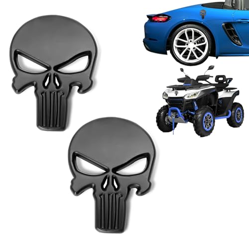 Car Punisher Sticker, Anti-Rust 3D Metal Skull Sticker, Personalized Vehicle Scratch Protection Punisher Decal, Self-Adhesive Fun Emblems for Vehicles,Universal Exterior Body Decals (Black)
