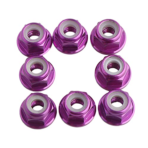 8PCS Flange M4 Lock Nuts Serrated Nylon Self-Tightening Aluminum M4 Wheel Hardware for Axial HPI TLR ECX Model RC Car Vehicles Upgraded Replacement Parts (Purple) - color: Purple