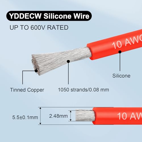 10 Gauge Silicone Wire (15ft Red & 15ft Black), 10 AWG Electrical Cable 0.08mm Tinned Copper Core High Temperature Resistant Wire, Soft and Flexible for RC Cars, Boat, Drones etc - size: 15FT, style: 10AWG