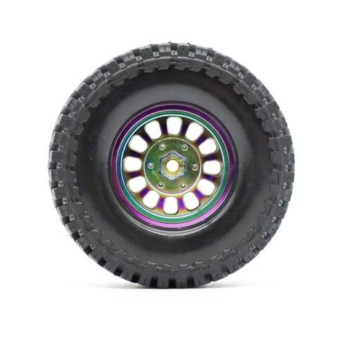 1.3” Brass Beadlock Wheels & All-Terrain Tires Set for 1/18 1/24 RC Crawler TRX4M, Axial SCX24 / AX24, Redcat Ascent-18, FMS FCX24, -5.40mm Offset, 7mm Hex, 4 pcs, Iridescent Green - color: Iridescent-green