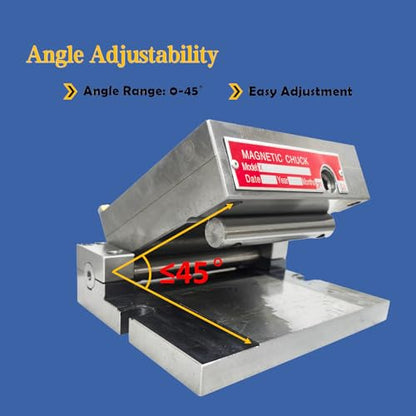 6x6 Inch Magnetic Sine Plate Rectangular Magnetic Chuck Fine Pole Permanent Magnet Sucker with 0-45 Degree Dip Angle for Grinding Milling Machine Lathe