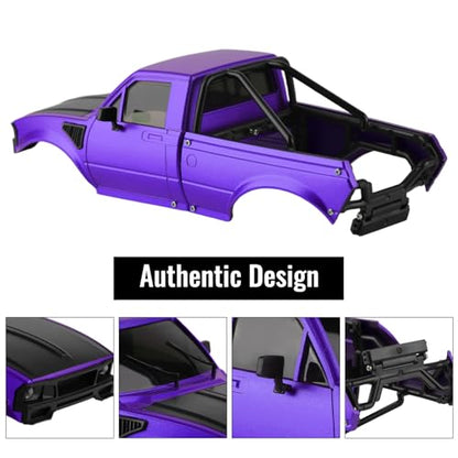 Hard Pickup Body Shell with Bed Rack for 1/24 SCX24 RC Crawler | With dual interchangeable grilles, magnetic flip-up design easy maintenance - color: Purple