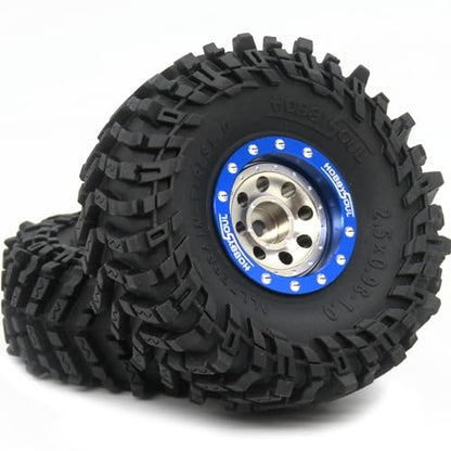 RC Soft Sticky 1.0 Mud tires 64mm & Metal 1.0 beadlock wheels +1mm / -3mm Offset Rims Blue Champagne For RC Micro Crawler 1/18 TRX4M FMS24 FCX24 1/24 SCX24 - color: Blue & Champagne