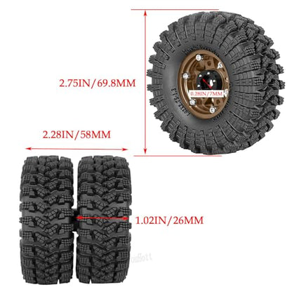 RC 1.3" Beadlock Tires Wheels for 1/18 1/24 Trx4m SCX24 FCX24 Ascent-18 RC Crawler Car,4pcs 1.3 Inch Wheel Rim Soft Rubber Tires,Brown - color: Brown-(1.3" Beadlock Tires）