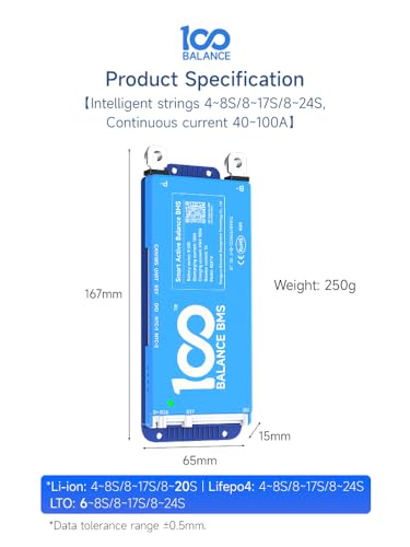 DALY Smart BMS 24V-72V 80A Built-in 1A Active Balancer | Bluetooth App Monitoring. 8S-24S LiFePO4 Li-ion LTO Support. Designed for E-Bikes, Golf Carts, RVs, Solar Systems - style: 80A 8-24S BT