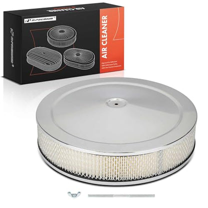 A-Premium Universal Air Cleaner Filter Assembly | 14" x 3", Round Chrome, with Recessed Style Base Air Cleaner