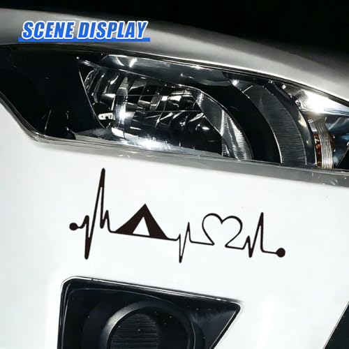 Craedli 2PCS Camping Tent Heartbeat Sticker Car Decal, 7.8"×3.3" Waterproof Vinyl Pulse Line Heart Sticker, Outdoor Adventure Car Bumper Window Decals for Camper SUV Truck Laptop (Black-Heart) - color: Black-heart