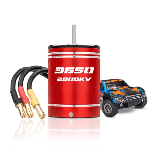 Metal 3650 Brushless Motor 3.175mm Shaft 2800KV Waterproof for 1/10 Scale RC Climb Slow Linear Off-Road Flat Running Road Racing Drifting TRX4 Slash Sledge SCX10 Arrma RC Car Boat (2800KV)
